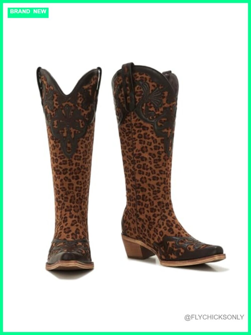 Women's Knee High Leopard Print Cowboy Boots Mid Heel Pull-On Western